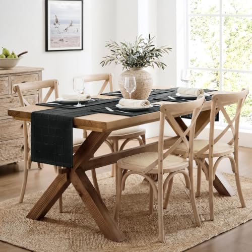 ZeeMart Linen Checked Farmhouse Placemats Set of 6, Black 13x19in - Image 6