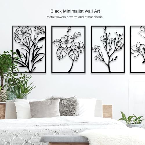 Metal Flower Wall Decor Art Living Room, Black Floral Wall Art Home Decor - Image 3