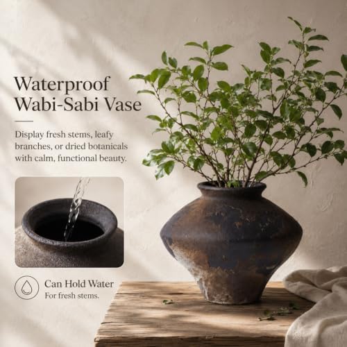 Wabi Sabi Rusty Vintage Vase, 6.3" Tall Wabi Sabi Decor Rustic Farmhouse Pottery Vase for Centerpiece, Textured Pottery Flower Vases for Home Decorative, Table, Living Room, Bedroom, Bathroom, Kitchen - Image 4