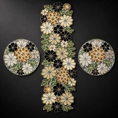 Beaded Table Runner Decore 36 inches Long Christmas Flower Design Beaded Table Runners for Halloween, Christmas, Easter Coffee Tropical ,Combo Pack of Runner and 2 Pack Placemats Grey Multi - Image 6