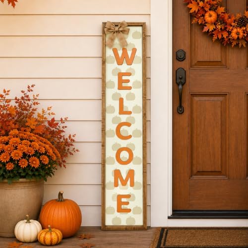 Fall Welcome Porch Sign 45 x 9 Inch Wood Decor with Raised Letters and Bow by Unknown