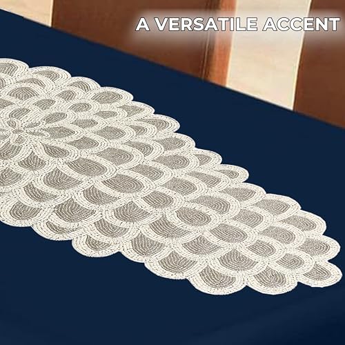 CLEENTABLE Hand-Beaded Table Runner, Silver, 13x36 - Image 7