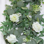 2 Pack Artificial Eucalyptus Flower Garland with White Roses, 13Ft Fake Rose Flower Greenery Garland Floral Vines for Wedding Home Party Table Runner Decor (White) - Image 6