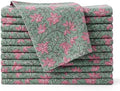 Floral Cloth Napkins Set of 12,Block Print Inspired 100% Cotton Dinner Napkins for Thanksgiving,Christmas & Fall Decor,Washable Reusable Wedding Table Linens,18x18 Inch, Soft Green Floral by IVYHERITAGE