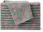 Floral Cloth Napkins Set of 12,Block Print Inspired 100% Cotton Dinner Napkins for Thanksgiving,Christmas & Fall Decor,Washable Reusable Wedding Table Linens,18x18 Inch, Soft Green Floral by IVYHERITAGE