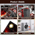 Vintage Hot Rod Garage Door Banner 7x16ft, Heavy Metal Muscle Car Outdoor Decoration, Flaming Skull Racing Car Double Garage Door Cover Tapestry Mural for House Front Man Cave Decor Accent - Image 4