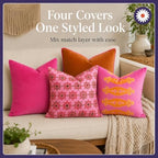 Pink Patterned Decorative Throw Pillow Covers, Set of 4, 18x18 Inch Bold Boho Accent Pillow Cover 4 Pack - Image 7
