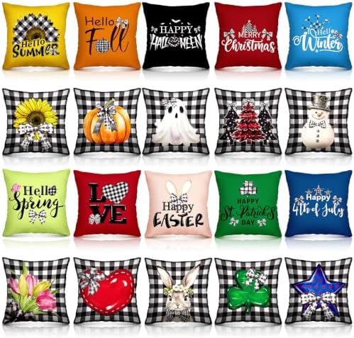 Mindsoft 20 Pcs Holiday Pillow Covers 18 x 18 Easter Pillow Cover Spring Summer 250th Anniversary Pillowcase Decorative Seasonal Cushion Case for Farmhouse Home Sofa(Festival) by Mindsoft