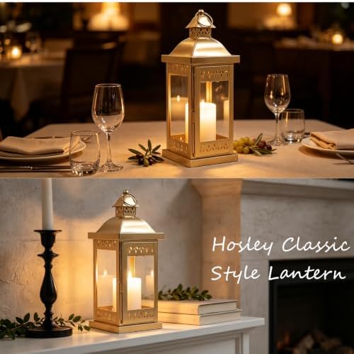 Hosley 15 Inch High Large Clear Glass Iron Classic Style Lantern Gold. Ideal Gift for Parties Weddings Aromatherapy and LED Spa Settings 05 - Image 3