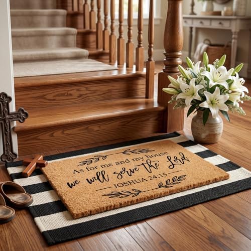 Moucuny 2 Coir Outdoor Mat,Non Slip, 24'' X 35'',16'' X 28'', We Will Serve the Lord - Image 2