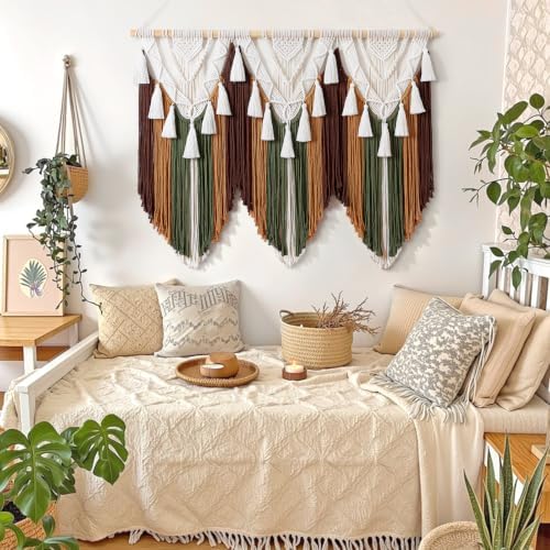 Large Macrame Wall Hanging Boho Brown Tassel Woven Tapestry Wall Art Decor - Image 6