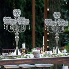Silver 5 Arms 22.5 Inch Crystal Exquisite Candle Holder with Pendant, Elegant Table Decoration Home Decor for Restaurant Party Birthday Wedding Date - Image 4