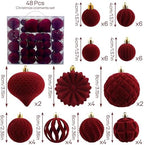 48 Pcs Velvet Christmas Ball Ornaments,Flocked Christmas Tree Decorations,Xmas Tree Decor,Hanging Balls Ornaments with Loop,Decoration for Xmas,Holiday,Wedding,Home Decor,Multi-Shape (Burgundy) - Image 2