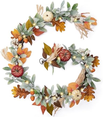 Valery Madelyn 6ft Fall Garland for Mantle with Pumpkins by ValeryMadelyn
