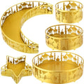meekoo 5 Pcs Ramadan Serving Trays Eid Mubarak Round Crescent Moon Star Shaped Metal Food Trays Iron Platters for Serving Food Home Islamic Muslim Party Decoration Table (Gold,Castle Hollow Style) by meekoo