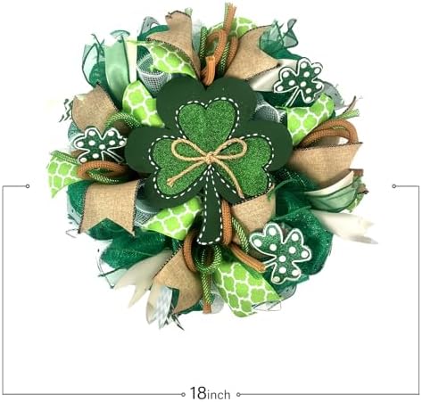 St.Patrick's Day Wreath for Front Door, 18 inch Irish St Patrick's Day Green Mesh Wreath with Clover Ribbon, Spring Wreaths for Front Door Farmhouse Wall Decor - Image 3