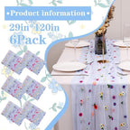 6PCS Blue Floral Table Runner 10 FT, Embroidery Daisy Table Runners Seasonal Spring Summer Sheer Tulle Dining Table Decor for Home Party Birthday Decor 29x120 Inch ﻿ - Image 2
