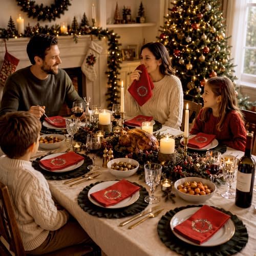 SmoothNovelty 6 Pcs Christmas Wreath Cloth Napkins Xmas Embroidery Linen - Image 6