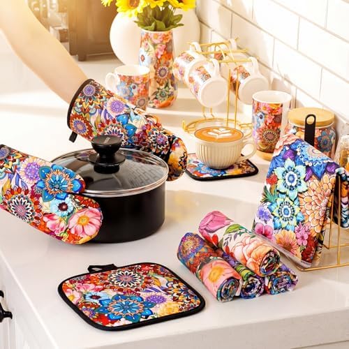 VitalCozy 10 Pcs Boho Floral Kitchen Decor Set Kitchen Towels - Image 5
