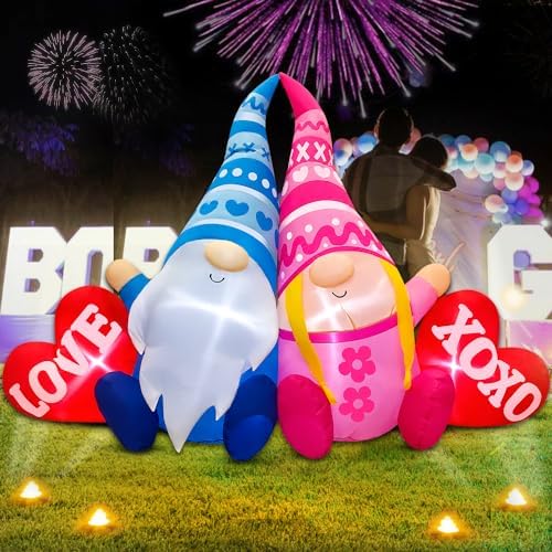 KOOY 5.5FT Mothers Day Inflatables Outdoor Decorations Valentine Day Blow up Yard Decoration Outdoor Inflatable Gnomes Love Heart with Light for Anniversary Valentine's Day Party Yard Décor - Image 4