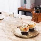 MyGift 7.5 Inch Glass Cloche Dome Dessert Tray with Acacia Wood Base - Image 4