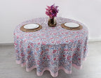 Ridhi Hand Block Print Round Tablecloth Flamingo Pink 132 Inch 100% Cotton - Image 4