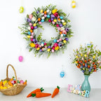 Easter Wreaths for Front Door 20 Inch Easter Wreath Artificial Colorful Egg Wreath with Tulip and Flocked Lambs Ear for Home Indoor Outdoor Hoilday Party Decorations - Image 2