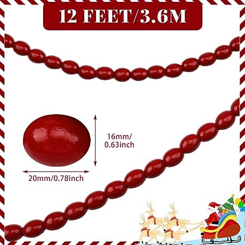 Tigeen 4 Pcs 12ft Wooden Christmas Bead Garland,Cranberry Red - Image 2