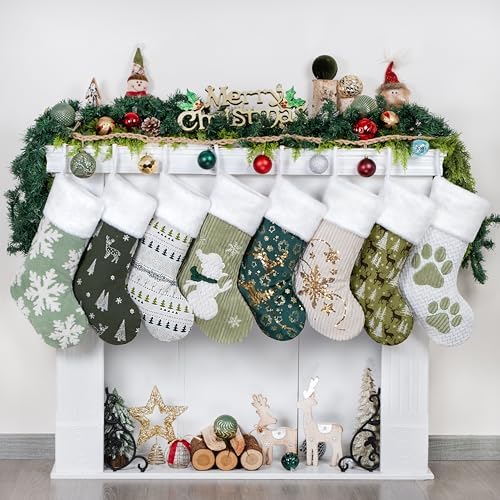 LUBOT Set of 8 Pack Christmas Stockings Applique Sequin Embroidery Craft Mix Plush Classic Rustic Large Family Xmas Stocking Set Fireplace Hanging Holiday Decor - Image 4