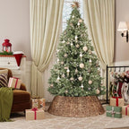 ELYKEN 38 Inch Woven Rattan Christmas Tree Collar, 7-Piece Xmas Tree Skirt - Image 2