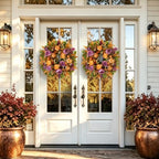 24 Inch Harvest Fall Wreath for Front Door Outside with Orange Purple Peony - Image 2