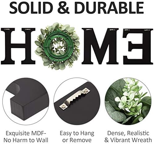 Wooden Home Letters with Wreath Artificial Eucalyptus Modern Decorative Hanging Farmhouse Sign for Living Room & Kitchen - Housewarming & Couple Gifts - Christmas Decoration - Image 7
