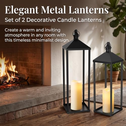 2-Pack Black Metal Candle Lanterns – 22" & 19" Tall Decorative Lanterns - Image 7