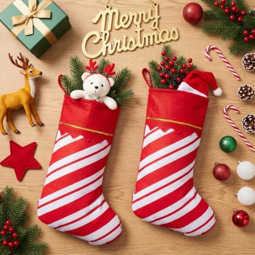 Zubebe 36 Pcs Christmas Stockings Bulk 15 Inch Felt, Red White Twill Stripe - Image 4