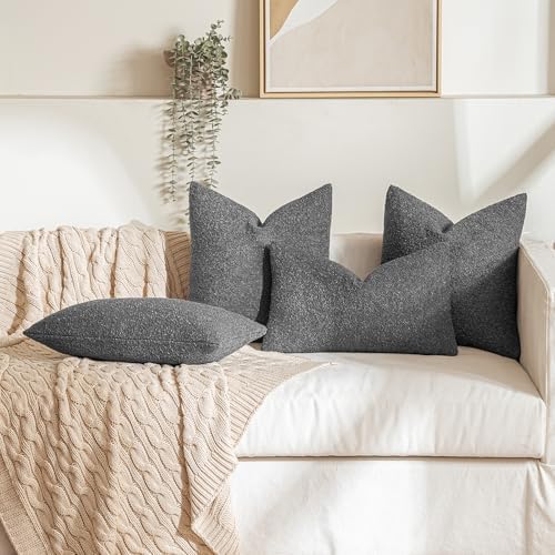 MIULEE 20x20 Decorative Boucle Couch Pillow Covers Charcoal - Image 3