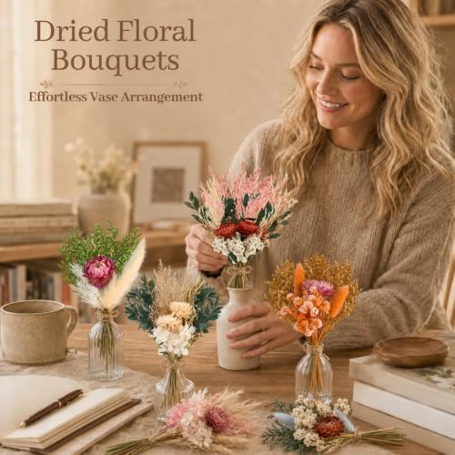 12/24PCS Handmade Dried Flower Bouquet with Stems Natural Dried Wildflowers 7.5” Mini Dry Flowers for Vase Farmhouse Decor, Wedding Styling, Photography Props, Gift DIY(12pcs, Gerbera Daisy) - Image 7