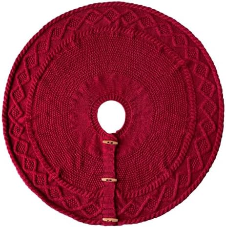 36 inch Christmas Tree Skirt: Pencil Tree Skirt for 6ft Tree, Diamond Edge Knit Small Wine Red Tree Skirt, Vintage Tree Skirts, Rustic Farmhouse Christmas Decorations - Image 2