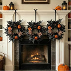 6 PCS Mini Halloween Wreaths for Front Door Small Black Maple Leaves Glitter Pumpkin Cabinet Hanging Decorative Wreaths 3.5 Inch Halloween Candle Ring for Home Wall Table Party Outdoor Indoor Supply - Image 7