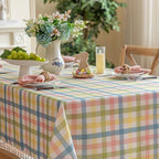 JIALE Easter Gingham Tablecloth Cotton Linen Fabric Colorful Checkered Table Cloth with Tassel, Washable Wrinkle Free Buffalo Plaid Table Cover for Spring Summer Dining Party, Multi Yellow, 55X106'' - Image 2