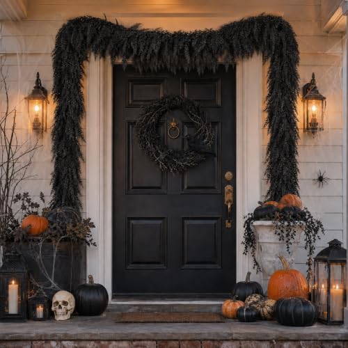 Black Halloween Mantle Garland Decor Gothic Garlands for Decorations 6Ft Fireplace Indoor Home Fall Decoration - Image 3