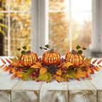 BAYN Fall Table Centerpiece with 3 Harvest Pumpkins, Lighted with Timer for Thanksgiving Table Decorations Centerpieces, Autumn Home Decor Battery Operated, 28 Inches - Image 2