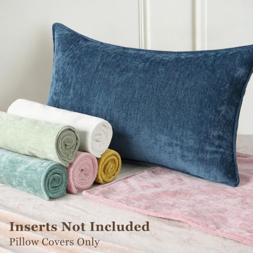 decorUhome Chenille Haze Blue Velvet Throw Pillow Covers 22x22 Set of 2 - Image 5