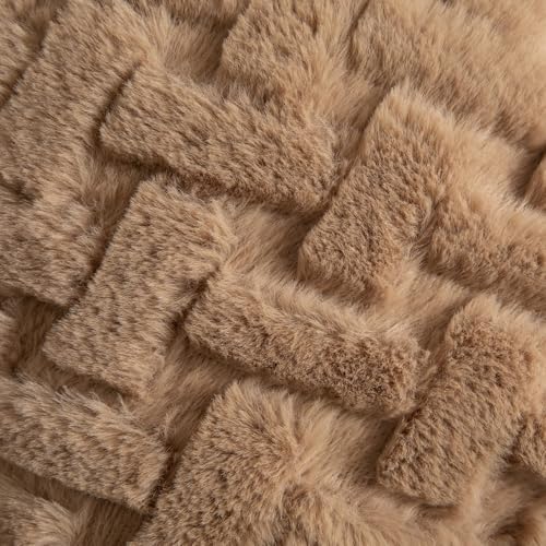 Yaertun Set of 2 Decorative Throw Pillow Covers Thick Plush Wool Throw Pillows Super Soft Luxury Faux Rabbit Fur Velvet Cushion Covers for Couch Sofa Bed Living Room 26x26 Inch Camel - Image 3
