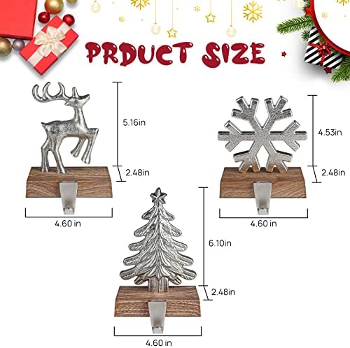 JUSTOTRY Christmas Stocking Holders for Mantle Set of 3 Tree and Snowflakes and Deer with Non-Skid Silver Stockings Holders for Fireplace Home Decor Durable and Sturdy Holiday Decorative Stand - Image 2