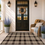 JTJ Outdoor Rug 3x5 for Front Porch, Washable Easy Jute Indoor Outdoor Rug, Non Slip Entryway Area Rug for Patio, Kitchen, Balcony, Farmhouse Black & Tan Plaid Rug by JTJ