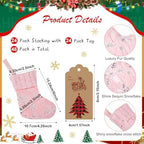 24 Set Mini Pink Christmas Stockings with Gift Tags Bells - Image 2