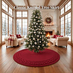 VOXOR 60 Inch Christmas Tree Skirt, Extra Large Chunky Knitted Tree Skirt with Bow Tie Closure, Burgundy Vintage Tree Skirts for 9 & 10 Feet Trees, Farmhouse Christmas Decorations for Home Living Room - Image 2