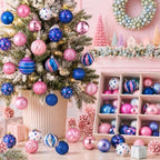 Lunmon 64 Pcs Blue Pink Christmas Ball Ornaments Set Cartoon Xmas Baubles by Lunmon
