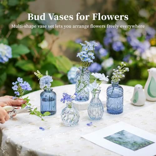 Glasseam Glass Bud Vases for Centerpieces, 10Pcs Blue Small Flower Vase Set - Image 4