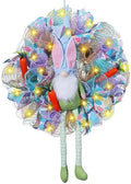 Easter Wreaths for Front Door with Lights,Easter Door Wreath,Easter Mesh Wreath,Bunny Spring Colorful Easter Decorations Holiday Ornament for Home Indoor Outdoor Supplies (Blue Long Leg) by YOUDRN
